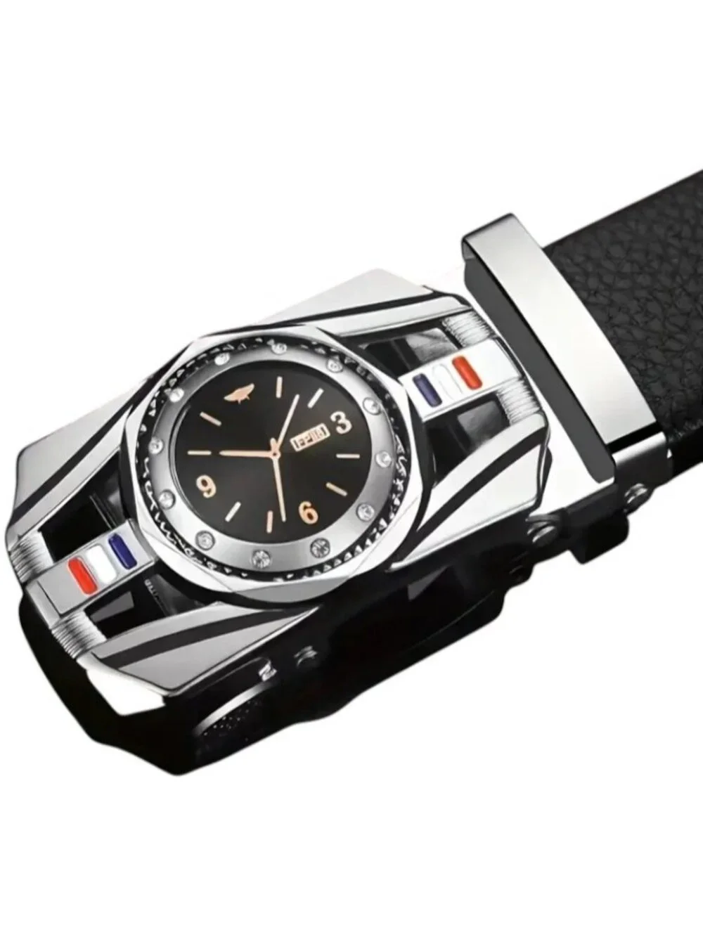 Elegant Fashion Men Belt Iron Silver Buckle PU Leather Black Length 49 in